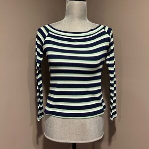 Navy, green and white striped long sleeve top